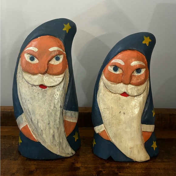 Source Unknown Other - Santa Set of 2 Handcarved and Painted Blue Moon and Stars